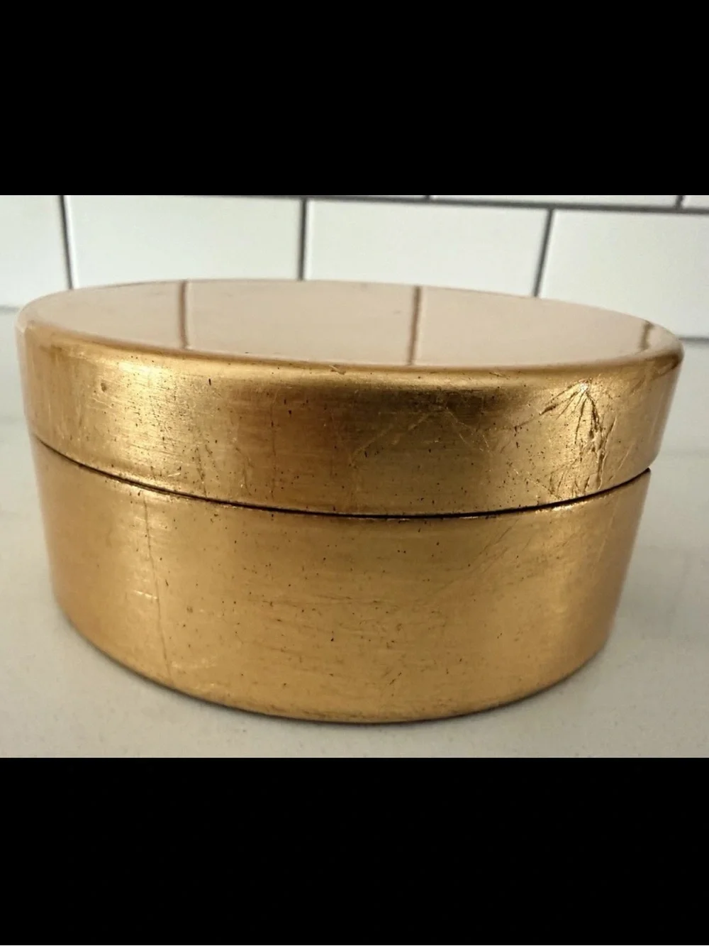 Pier 1 Imports VTG Lacquer Coaster Set 6 w/ Holder Gold Foil Discontinued